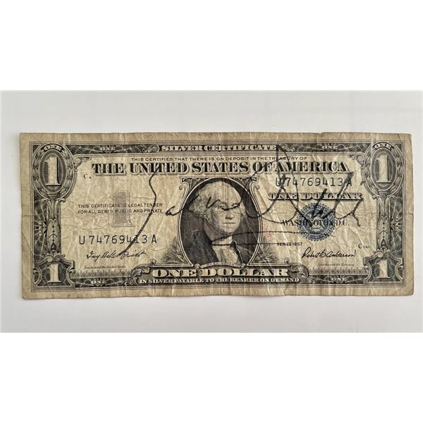 Salvador Dali signed 1957 dollar bill