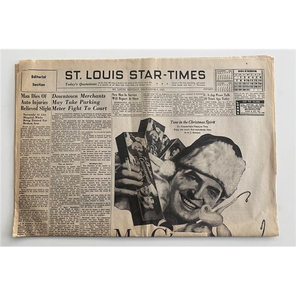 St. Louis Star-Times announcing Men will Report to Service at Once original 1941 vintage newspaper