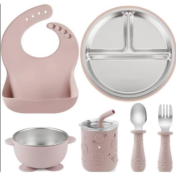 PandaEar Baby Feeding Set with Pink Tableware and Utensils