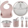 Image 1 : PandaEar Baby Feeding Set with Pink Tableware and Utensils