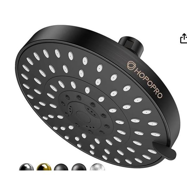 Hopopro 5-Mode High-Pressure Shower Head, Oil Rubbed Bronze, 6-Inch Round