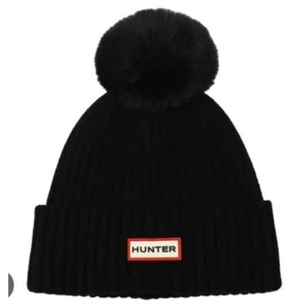 Hunter Ribbed Cuff Beanie with Pom Detail in Black