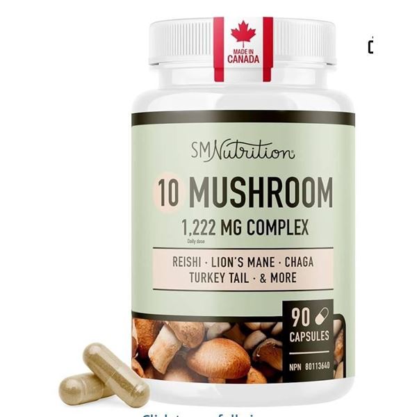 SM Nutrition 10 Mushroom Complex Supplement, 1222 mg, 90 Capsules