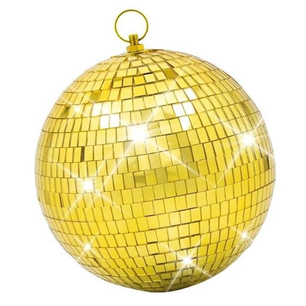 Mirror Disco Ball, 8 inch Mirror Ball Gold Disco Party Stage Lightning Balls with Hanging Rings