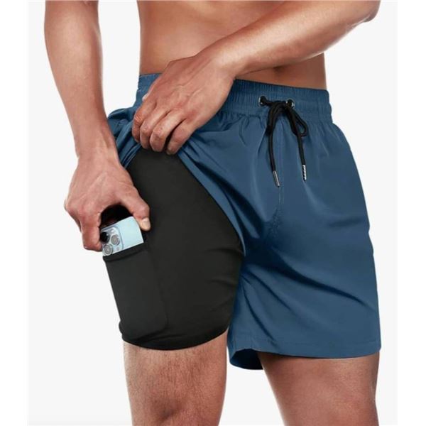 BRISIRA Mens Swim Trunks Swim Shorts for Men Quick Dry 5 inch Inseam Beach Shorts with Compression L