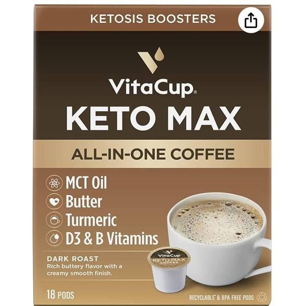 VitaCup Keto Max All-In-One Coffee With MCT Oil and Vitamins, 18 Pods