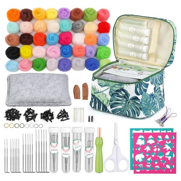 M8Z-0086 Needle Felting Supplies Set with Wool Roving and 40-Color Kit