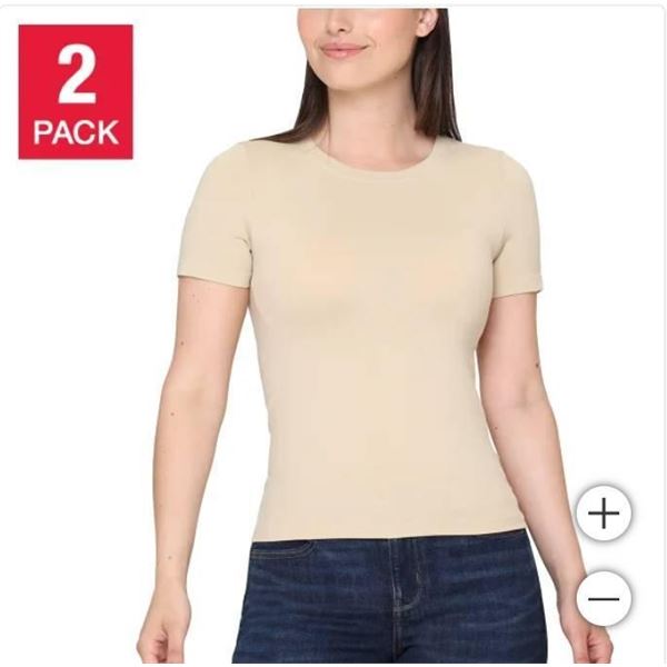 Tahari Women’s Smooth Seamless T-Shirt, S/P, Black and Neutral Colors