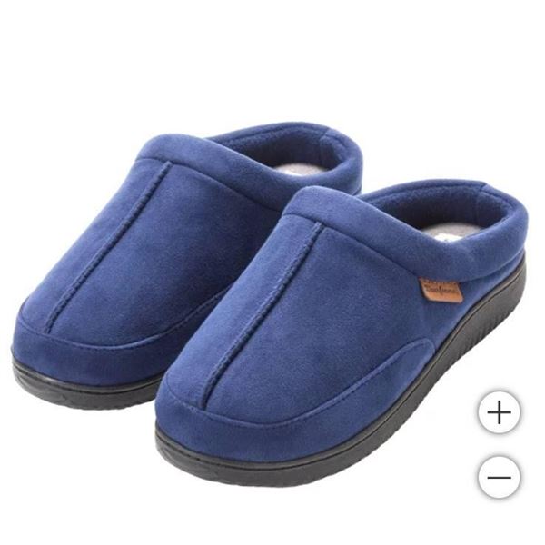 Dearfoams Men’s Memory Foam Slippers, Navy Blazer, Size 11-12, L/G