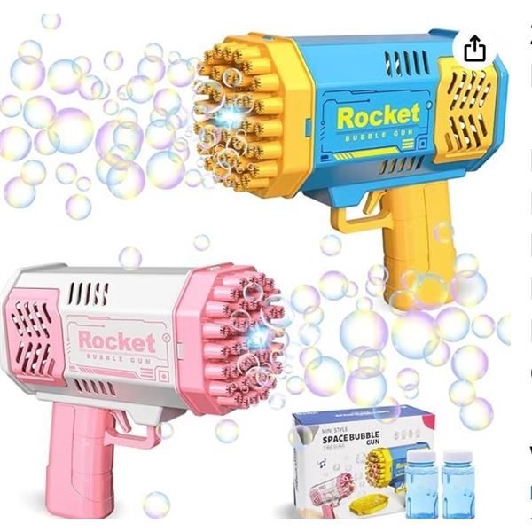 2-Pack 40-Hole Bubble Gun with Flashlight, Rocket Launcher Bubble Machine Bubble Blower Bubble Maker