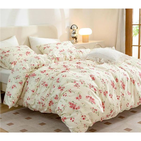 King Size Floral Duvet Cover 3pc Set, Elaborate Design, Home Textiles **Stock Photo May Vary**