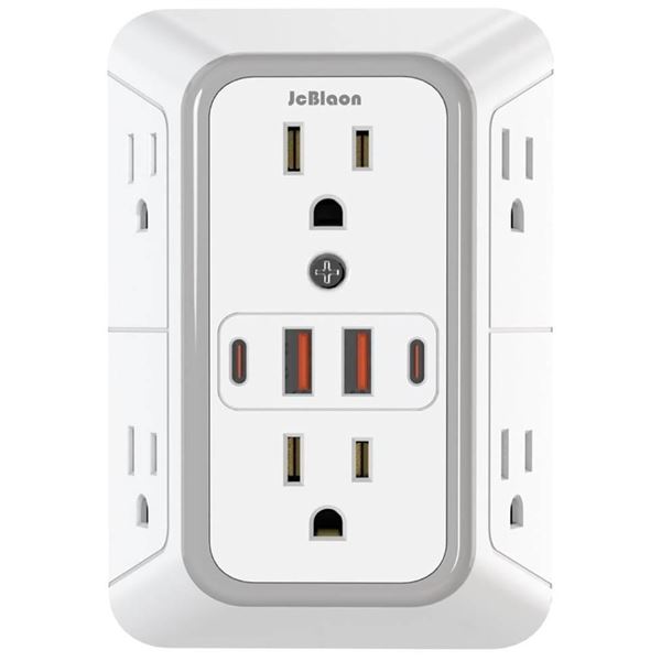 JcBlaon Outlet Extender Surge Protector – 6 Outlet Splitter with 4 USB Ports (2 USB C), Mul