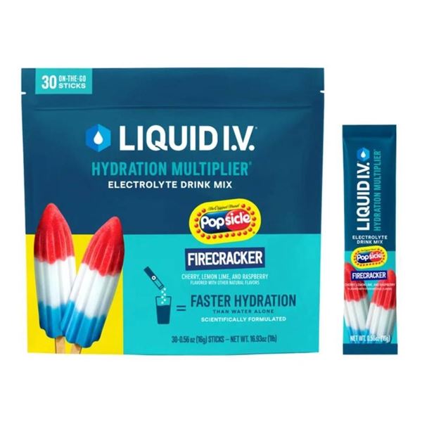 Liquid I.V. Hydration Multiplier Firecracker Pop Jr., 30 Stick Packs, 480g