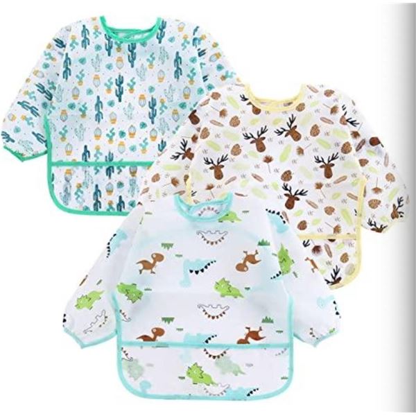 PandaEar 3 Pack Long Sleeve Baby Apron for Feeding