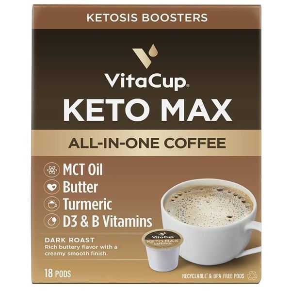 VitaCup Keto Max All-In-One Coffee with MCT Oil, Butter, Turmeric, and Vitamins