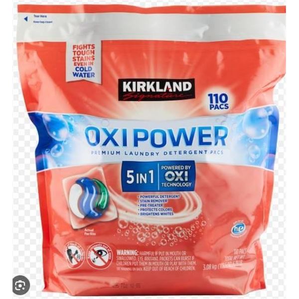 Kirkland Premium Laundry Detergent Pacs Oxi Power 3.08kg, Aprox. 110 Count