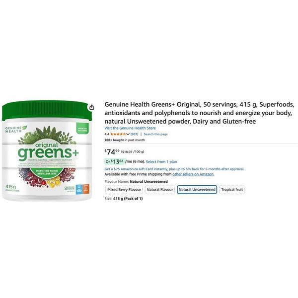 Genuine Health Greens+ Natural Superfood, 415g