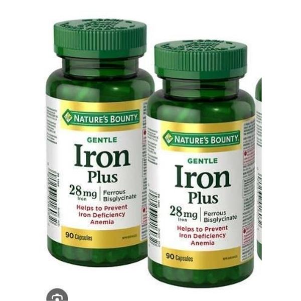 Nature’s Bounty Gentle Iron Plus 28 MG, 90 Capsules (Two Bottles)