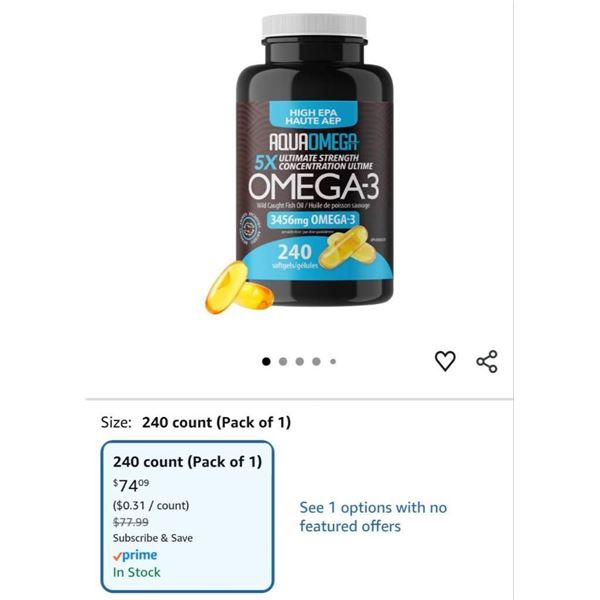 AquaOmega Omega-3 Fish Oil 5X Strength, 3456mg, 240 Softgels