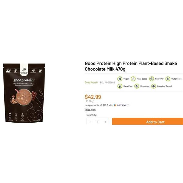 Goodprotein High Protein Plant-Based Shake, Chocolate Flavor, 470g