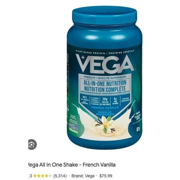 Vega All-in-One Nutrition Drink Mix, French Vanilla, 827g