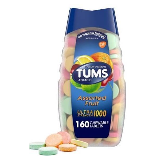 TUMS Assorted Fruit Ultra 1000mg Antacid Chewable Tablets, 160 Count