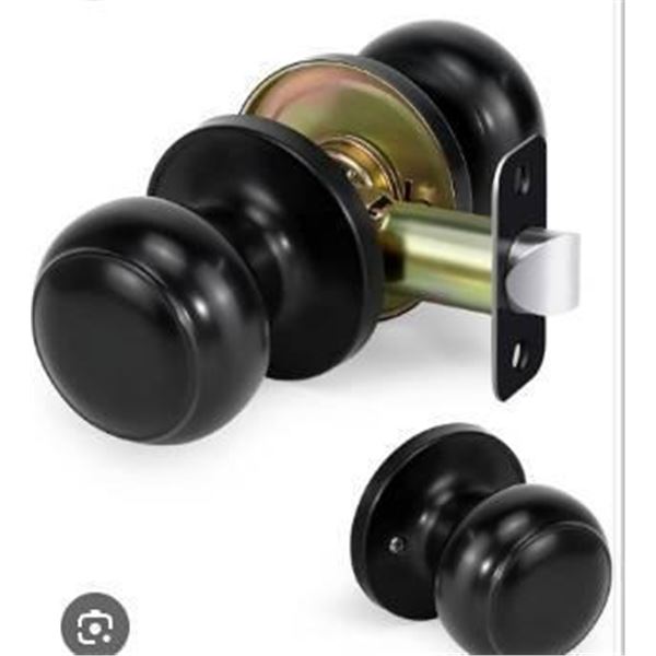 Lot of 2 Two Black Door Knob Hardware Assemblies with Mounting Pieces