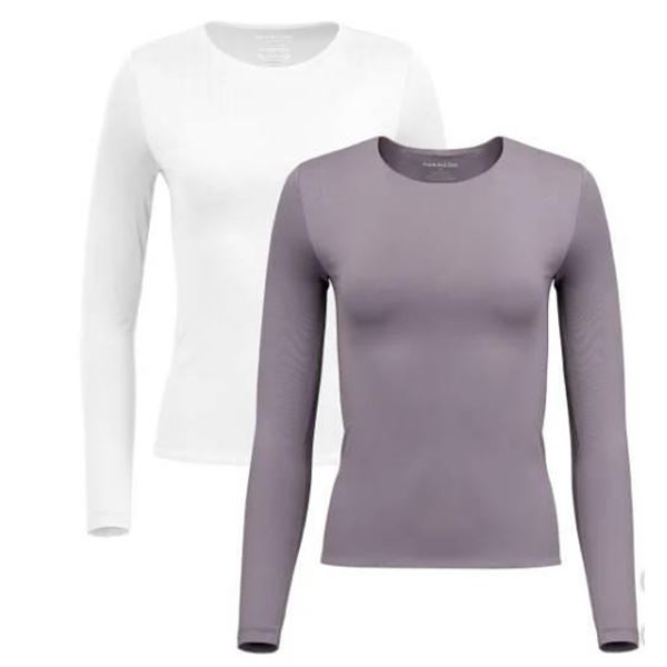 Frank And Oak Women’s Smoothing Contour Long Sleeve Tee, L/G, Multi 2 pack