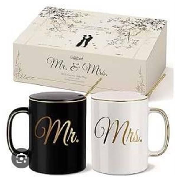 Gifted Mr. & Mrs. Ceramic Coffee Mug Set with Accessories