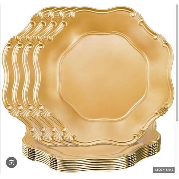 ZOOFOX Set of 12 Antique Gold Charger Plates, 13′ Round Embossed Chargers for Dinner Plates