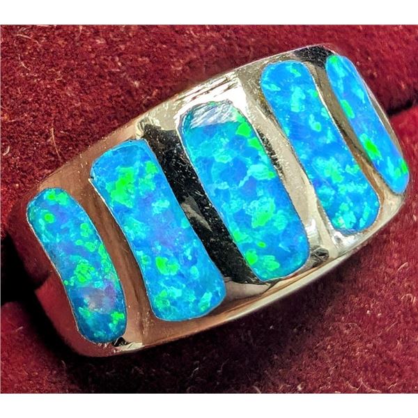 $160 Silver Created Opal 5G  Ring