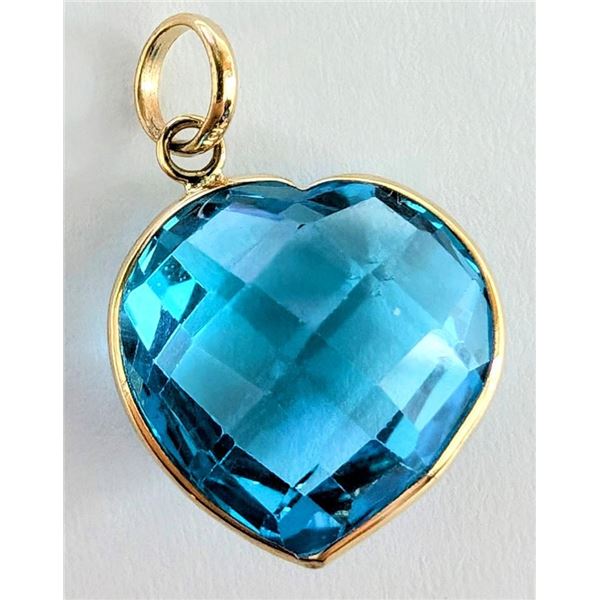 $830 10K  1.5G Blue Topaz Heart Shape (7.5ct) Pendant