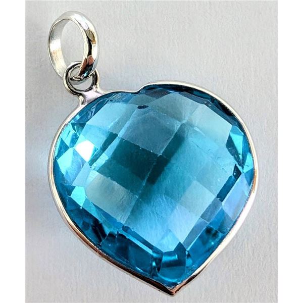 $500 10K  Blue Topaz 7.1Ct Heart Shape  Pendant