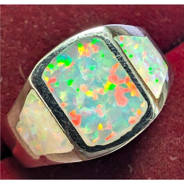 $160 Silver Created Opal 5.78G  Ring