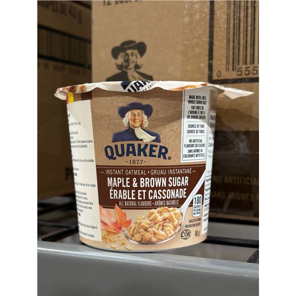 Quaker Maple & Brown Sugar Instant Oatmeal, 48 g Cups (12-Pack)