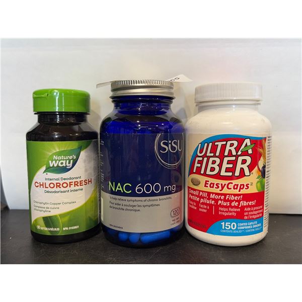 3 Dietary Supplements: Chlorofresh internal deodorant (90 soft gels), NAC 600mg (120 capsules), Ultr