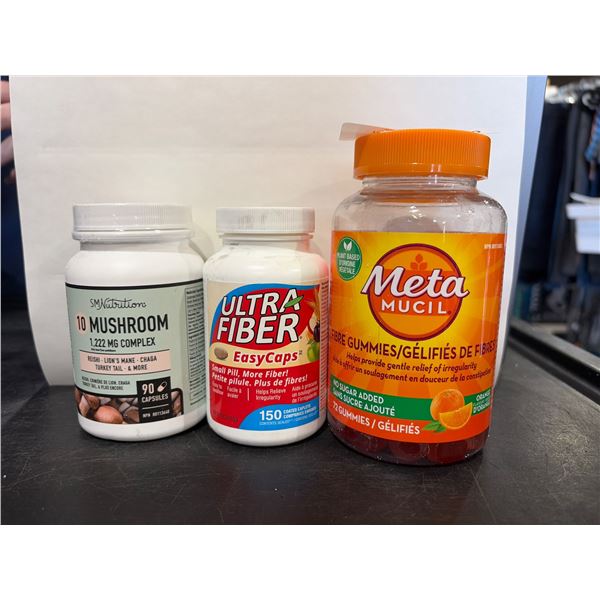 3 Dietary Supplements: 10 Mushroom Complex (90 capsules), Ultra Fiber EasyCaps (150 capsules), Meta 