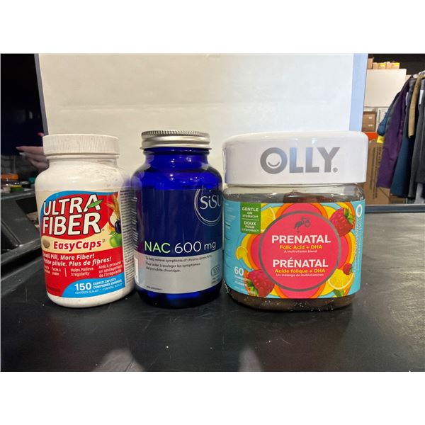 3 Dietary Supplements: Ultra Fiber EasyCaps (150 capsules), Olly Prenatal Multivitamin (60 gummies),