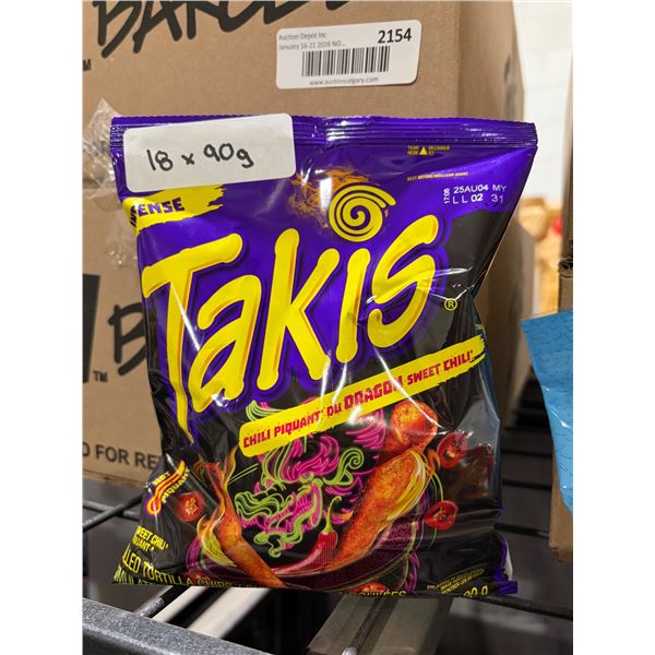 Takis Fuego Chili Pepper and Lime Flavored Snack, 90g (18 Pack)