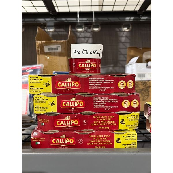 Callipo Solid Light Tuna in Olive Oil, 4 Packs of 3 x 65g Each