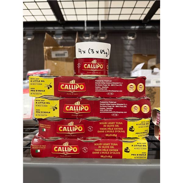 Callipo Solid Light Tuna in Olive Oil, 4 Packs of 3 x 65g Each