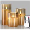 Image 1 : Glass Battery Operated LED Flameless Candles With Remote and Timer, Pack of 3