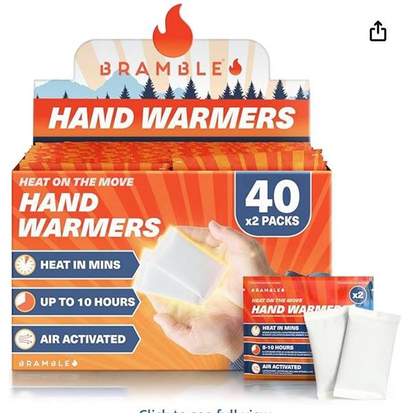 Bramble Hand Warmers, 40 x 2 Packs, Heat Lasts 8-10 Hours