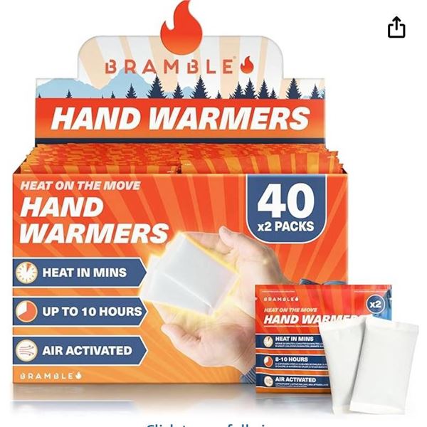 Bramble Hand Warmers, 40 x 2 Packs, Heat Lasts 8-10 Hours