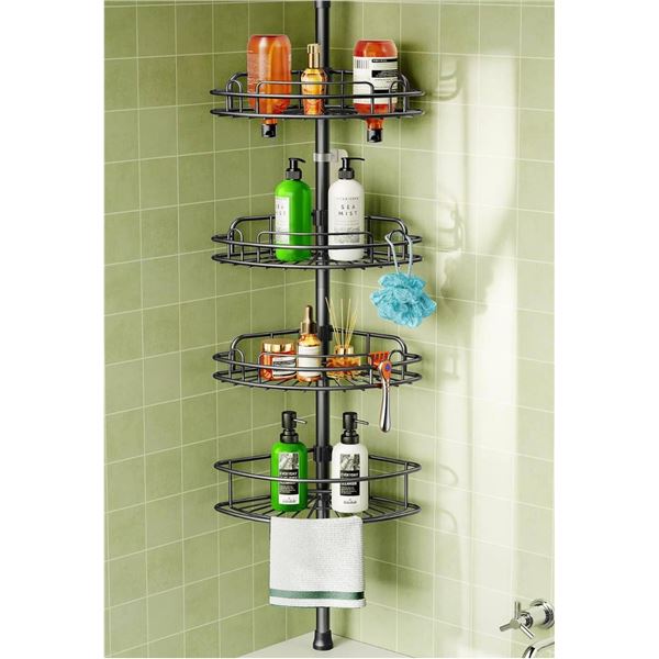 Hamitor Corner Shower Caddy SCT-07P, Adjustable Height, Black Finish