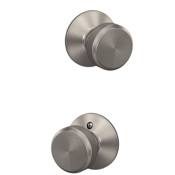 Lot of 3 – Schlage F10 BWE 619 Bowery Door Knob, Hall & Closet Passage Lock, Satin Nickel