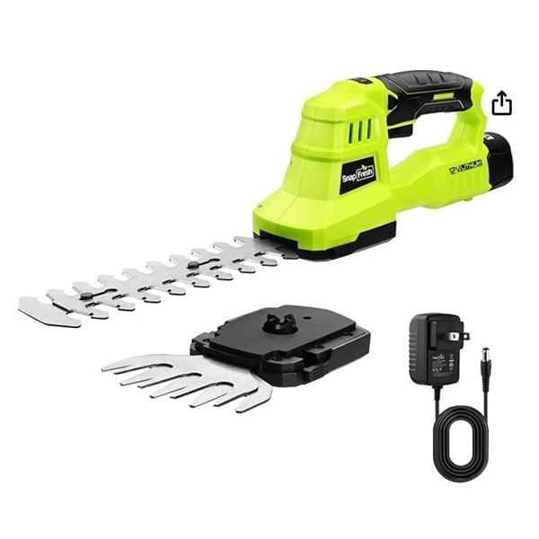 SnapFresh 12V Cordless Grass Shears & Hedge Trimmer, 2 in 1 Handheld Bush Trimmer & Grass Cutter