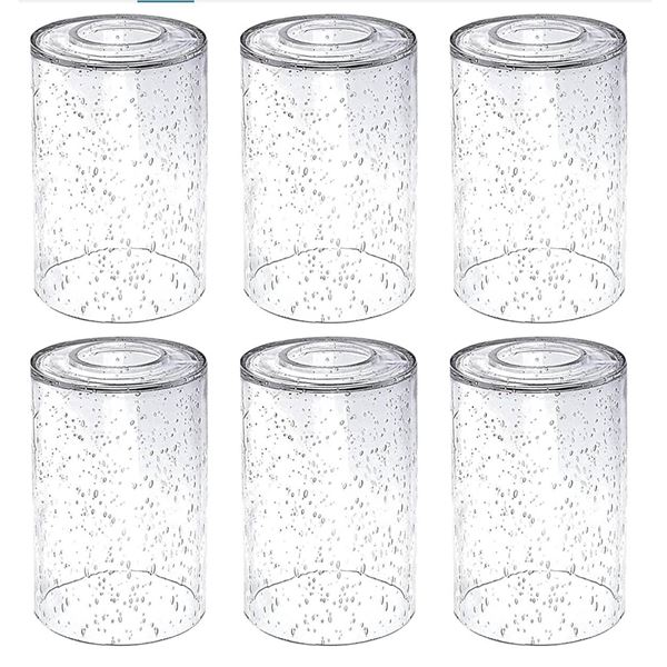 ietonte 6 Pack Clear Seeded Glass Lamp Shades, 5.9in Height, 3.9in Diameter, 1.7in Fitter, Cylinder 