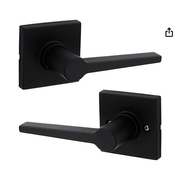 Lot of 3 – Weiser Daylon Matte Black Square Rose Door Handle, Reversible Passage Lever, Int