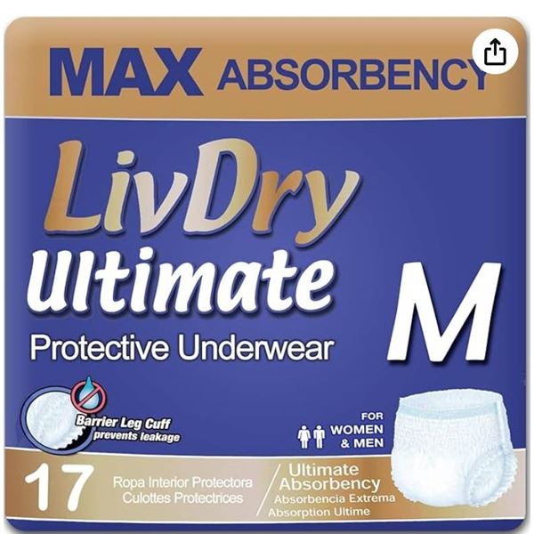 LivDry Ultimate Protective Underwear, 17 Count, Medium Size